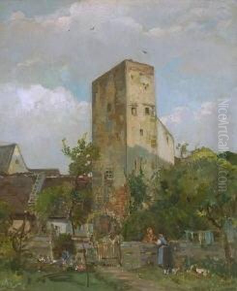 Plauderei An Der Stadtmauer. Oil Painting by Hermann Stockmann