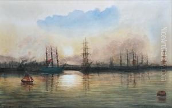 Evening, Newcastle Nsw Oil Painting by Ernest D. Stocks