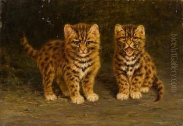 Zwei Getigerte Katzchen Oil Painting by Minna Stocks