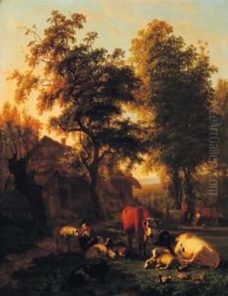 Scene De Paturage Oil Painting by Ildephonse Stocquart