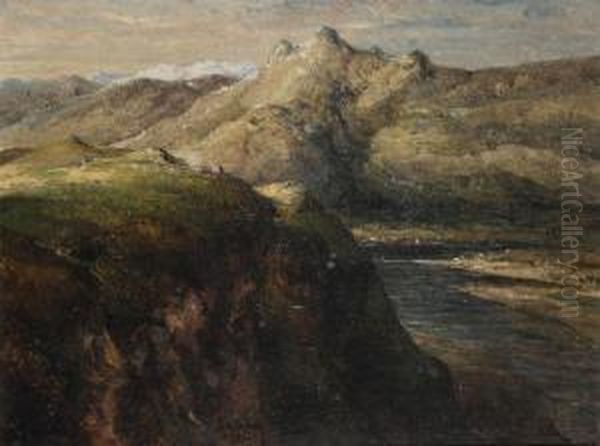 Mountainous Landscape With River Oil Painting by Ildephonse Stocquart