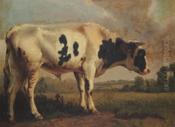 Cow Oil Painting by Ildephonse Stocquart