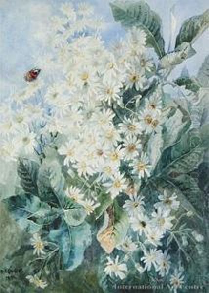 White Daisies And Butterfly Oil Painting by Margaret Olrog Stoddart