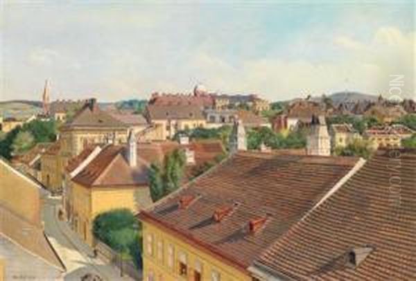 Blick Von Der Wahringerstrasse Zur Sternwarte Und Der St. Joseph - Weinhaus Kirche Oil Painting by Alois Stoff