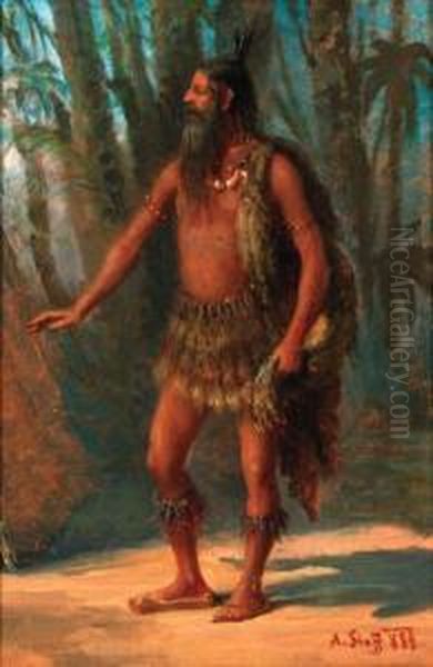 A Tribesman In A Clearing Oil Painting by Alois Stoff