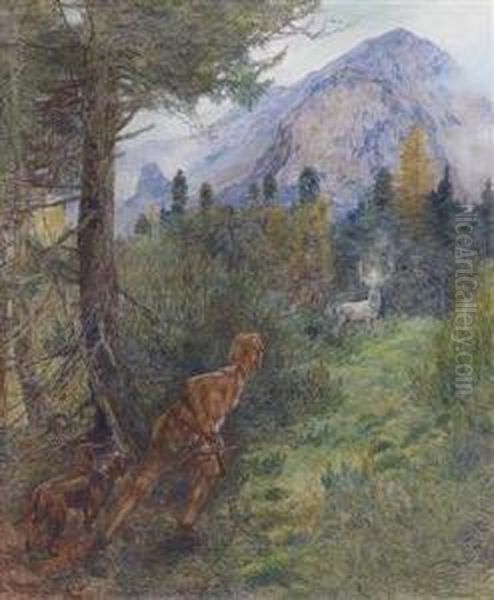 Der Hubertushirsch Oil Painting by Carl Siegfried Stoitzner