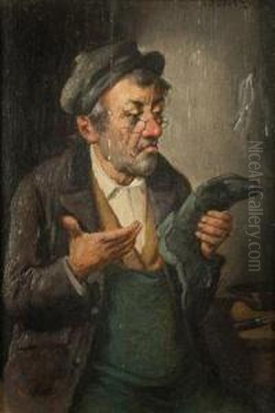 A Shoemaker Oil Painting by Carl Siegfried Stoitzner