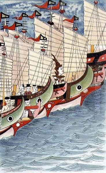 The Fleet Advance at Full Speed Towards Canthop Borey, illustration from the Cambodian Legend of 'Vorvong and Saurivong', collected by Auguste Pavie on his Mission in Indo-China, 1879-95 Oil Painting by Anonymous Artist