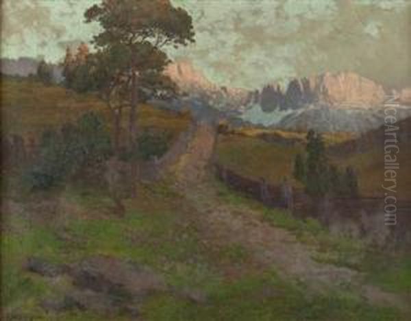 Abendsonne Uber Rosengartengruppe In Sudtirol Oil Painting by Konstantin Stoitzner