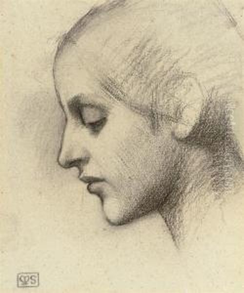 Head Study Of A Girl In Profile To The Left Oil Painting by Marianne Stokes