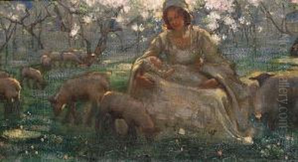 A Mother And Child In An Orchard Oil Painting by Marianne Stokes