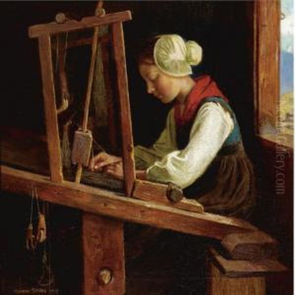 The Weaver Oil Painting by Marianne Stokes