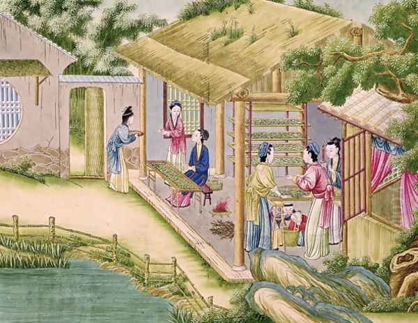 Learning about Silkworms, from a book on the silk industry Oil Painting by Anonymous Artist