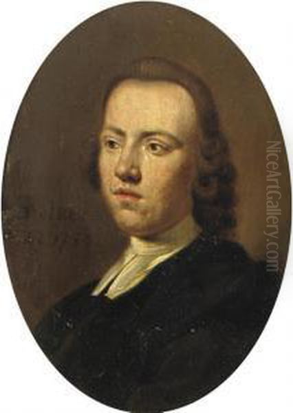 Portrait Of A Young Gentleman, Bust-length, In A Black Costume Witha White Collar Oil Painting by Jan Stolker