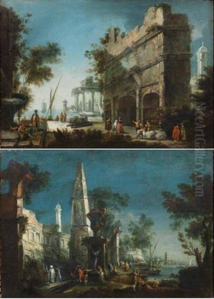 Capriccio Con Obelisco E Figure Oil Painting by Antonio, Tonino Stom