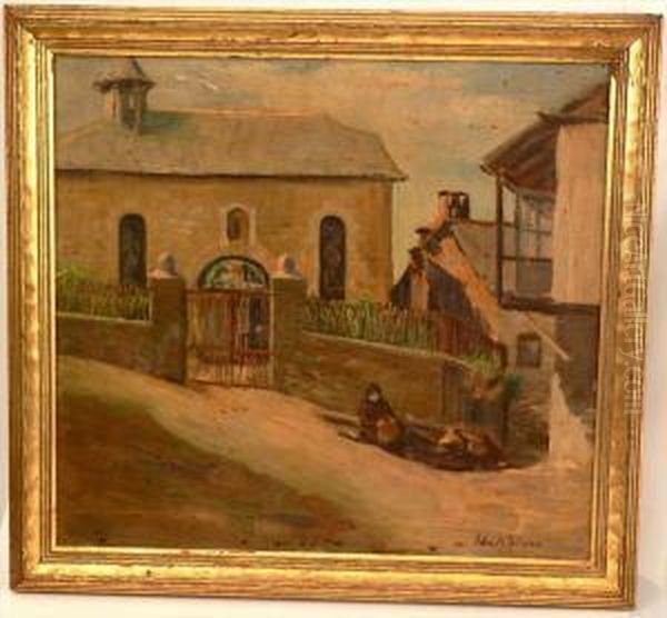 A Scene Of A California Mission With Figure Oil Painting by Ada Stone