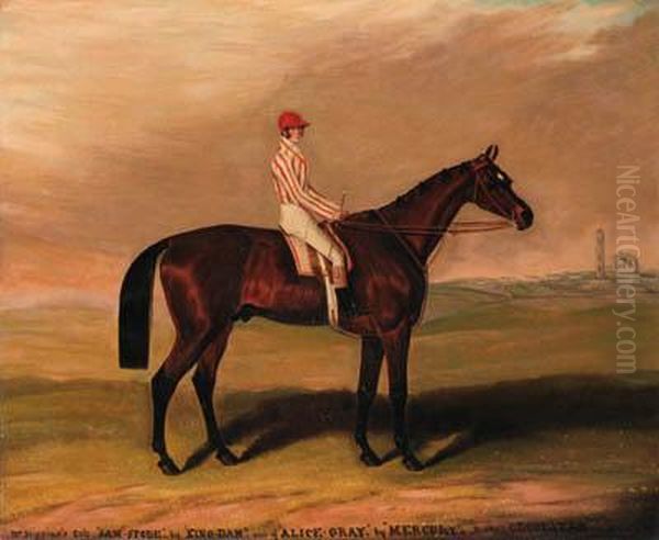 Sam Spode, A Brown Racehorse With Jockey Up Oil Painting by John Stone