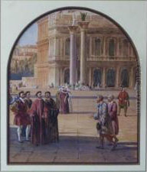 Figures In An Venetian Piazza Oil Painting by Marcus Stone