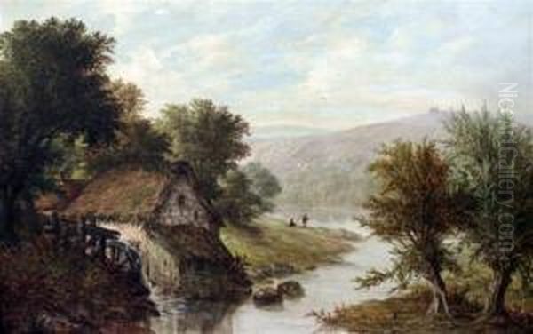 An Old Water Mill On The River Dee Near Llangollen.... Oil Painting by William Stone