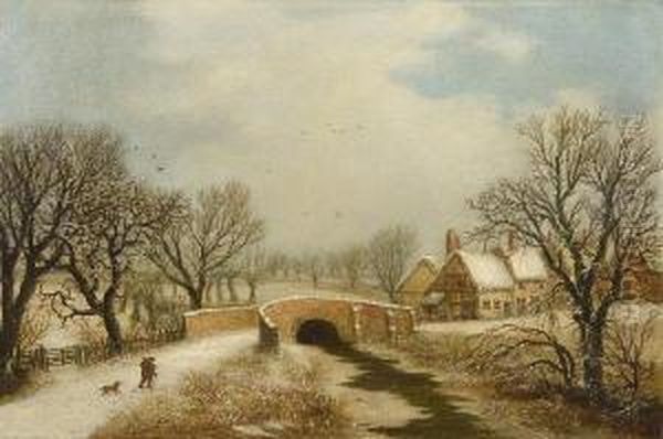 Figures In A Winter Landscape Oil Painting by William Stone