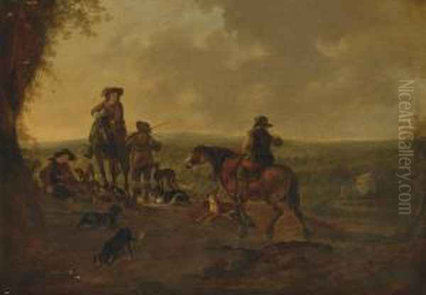 Horsemen In A Landscape Oil Painting by Dirck Willemsz. Stoop