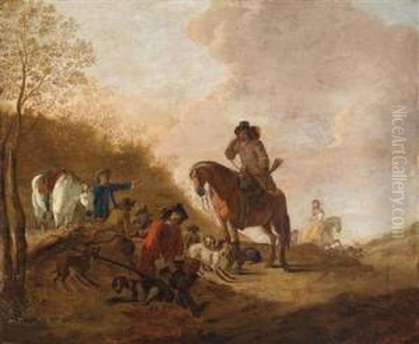 A Hunting Party Oil Painting by Dirck Willemsz. Stoop