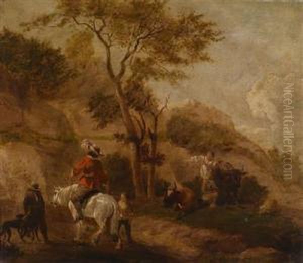 Horsemen And Shepherds In A Landscape Oil Painting by Dirck Willemsz. Stoop