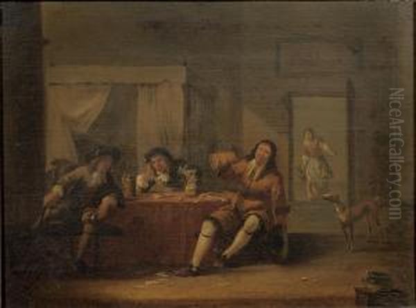 Elegant Figures Drinking And Smoking In A Tavern Oil Painting by Maerten Stoop