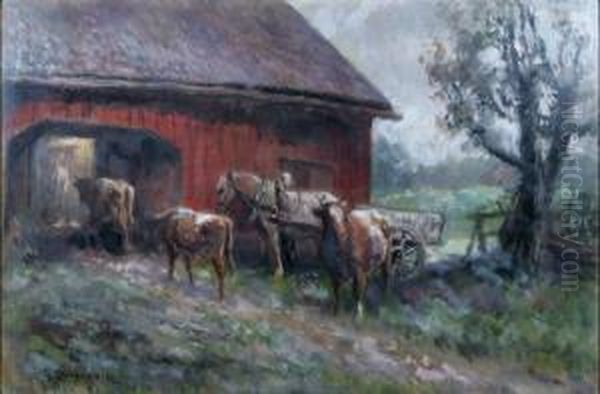 Boskap I Lantgardsmiljo Oil Painting by Georg Stoopendaal