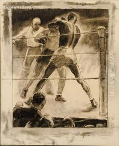 Boxing Match Oil Painting by Herbert Morton Stoops