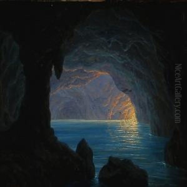 The Blue Grotto Of Capri Oil Painting by Frederik Ludwig Storch