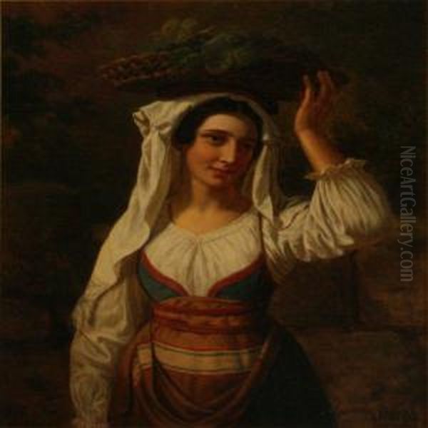 An Italian Woman With A Fruit Basket Oil Painting by Frederik Ludwig Storch