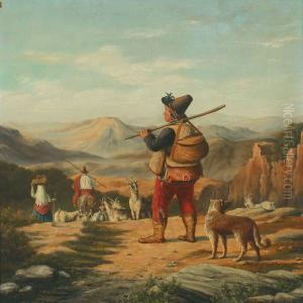 Mountain Scenery With Italian Shepherds Oil Painting by Frederik Ludwig Storch