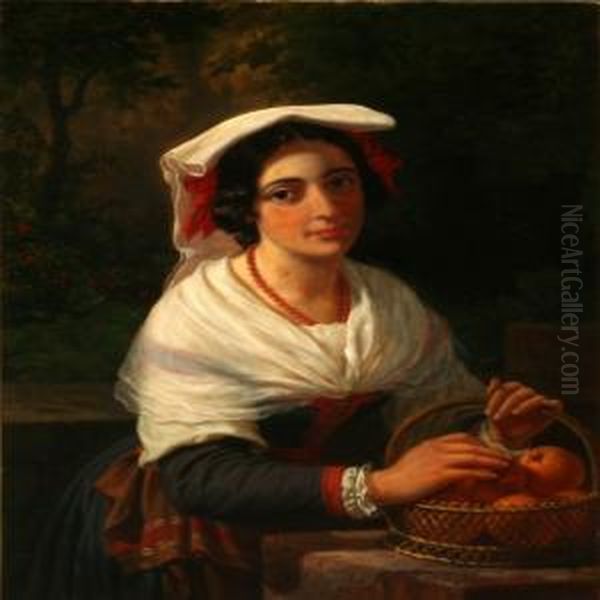 An Italian Womanwith Oranges Oil Painting by Frederik Ludwig Storch