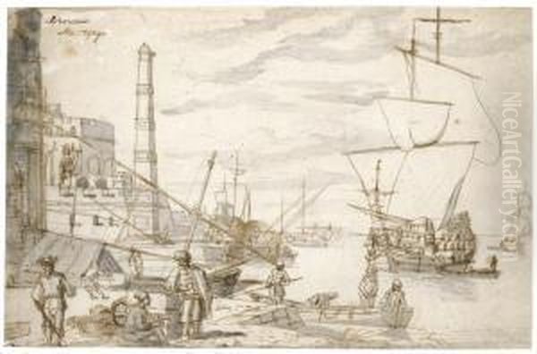 A Port Scene, Said To Be Tangier Oil Painting by Abraham Storck