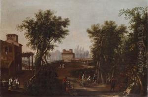 Paesaggio Con Scena Di Vendemmia Eveduta Di Villa Medici A Roma Oil Painting by Jacobus Storck