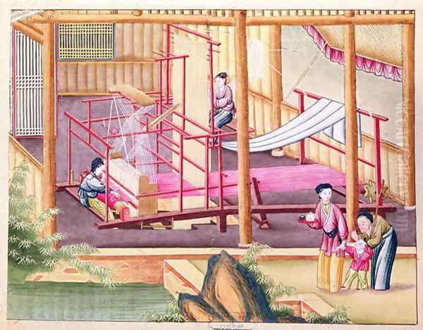 Weaving, from a book on the silk industry Oil Painting by Anonymous Artist