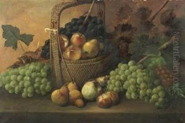 Still Life With A Basket Of Fruit Oil Painting by Charles Storer