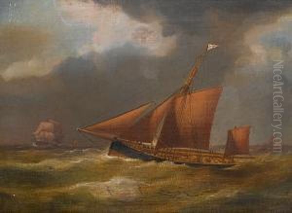 A Gaff-rigged Ketch Of The Royal Yacht Squadron In A Swell, With An Approaching Merchantman Off Her Starboard Bow Oil Painting by Henry Sargant Storer