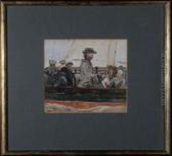 Figures On Board The Sailing Boat Buffalo Girl Oil Painting by George Adolphus Storey