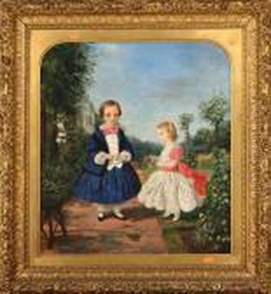 Young Boy And Girl In A Garden Oil Painting by George Adolphus Storey