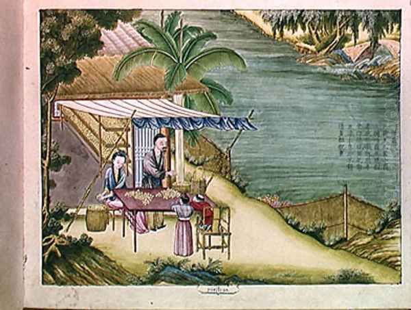 Sorting the Cocoons, from a book on the silk industry Oil Painting by Anonymous Artist