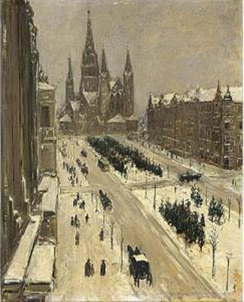 View Of The Tauenzienstrasse Berlin Oil Painting by Carel Nicolaas Storm Van'S Gravensande