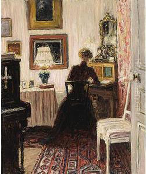 An Elegant Lady In A Parisian Interior; Together With Another Work By Carel Nicolaas Storm Van 's Gravensande Oil Painting by Carel Nicolaas Storm Van'S Gravensande