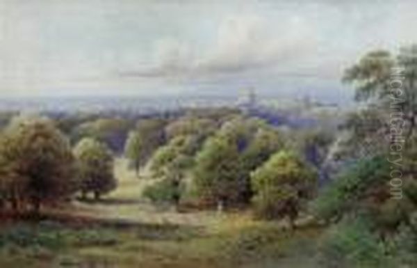 View Of Windsor Castle With The Deer In The Deer Park In The Foreground Oil Painting by Howard Gull Stormont