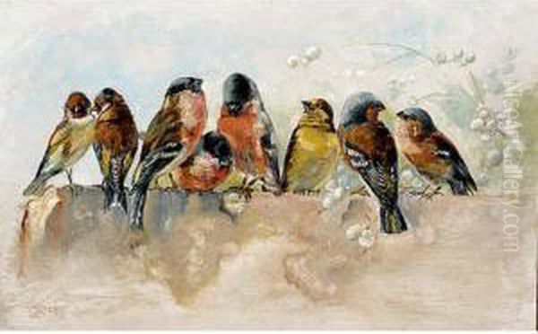 Birds On A Wall Oil Painting by Cornelis Stortenbeker