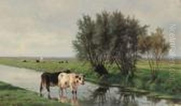 Landscape With Cows Oil Painting by Pieter Stortenbeker