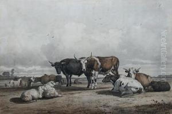 Cattle And Sheep In A Meadow Oil Painting by Pieter Stortenbeker