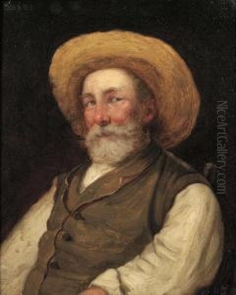 Man In A Straw Hat Oil Painting by George Henry Story