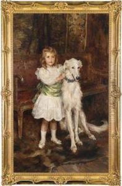 Full Figure Portrait Of The Young Count Louis Vorow Zborrowski With His Barzoi Dog At His Side Oil Painting by Julian Story